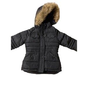 Steve Madden Girl’s Puffer Jacket With Removable Faux Fur Hood‎ Size 6X Black